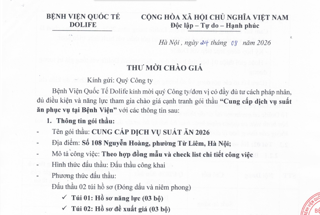 THÔNG BÁO MỜI CHÀO GIÁ